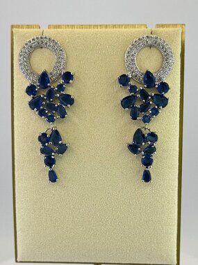 925 Sapphire CZ Chandelier Drop Earrings Sterling Silver Statement Jewelry